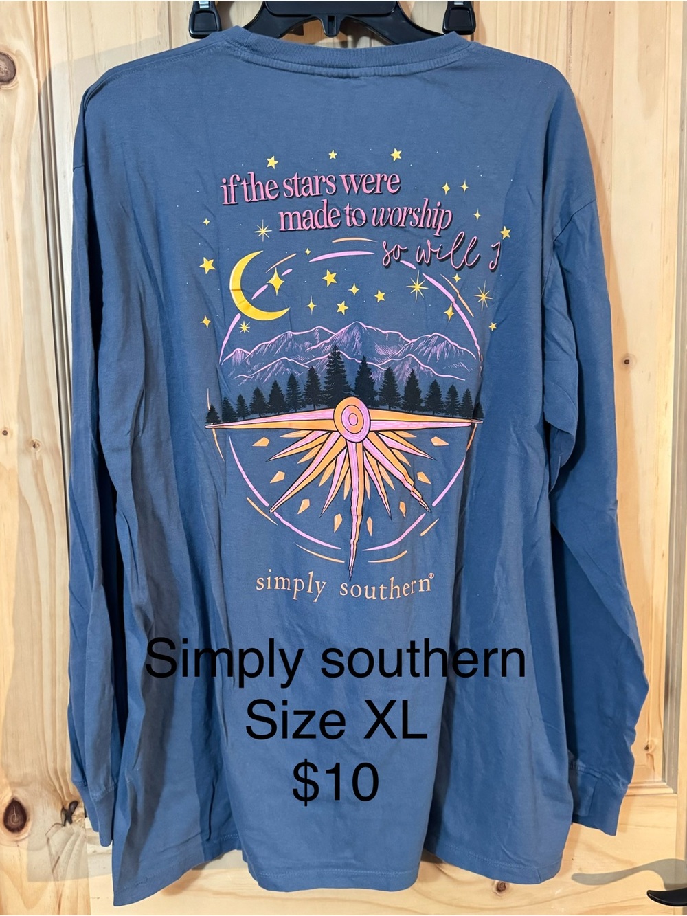 Simply Southern Blue Long-Sleeve Tee with Starry Mountain Graphic